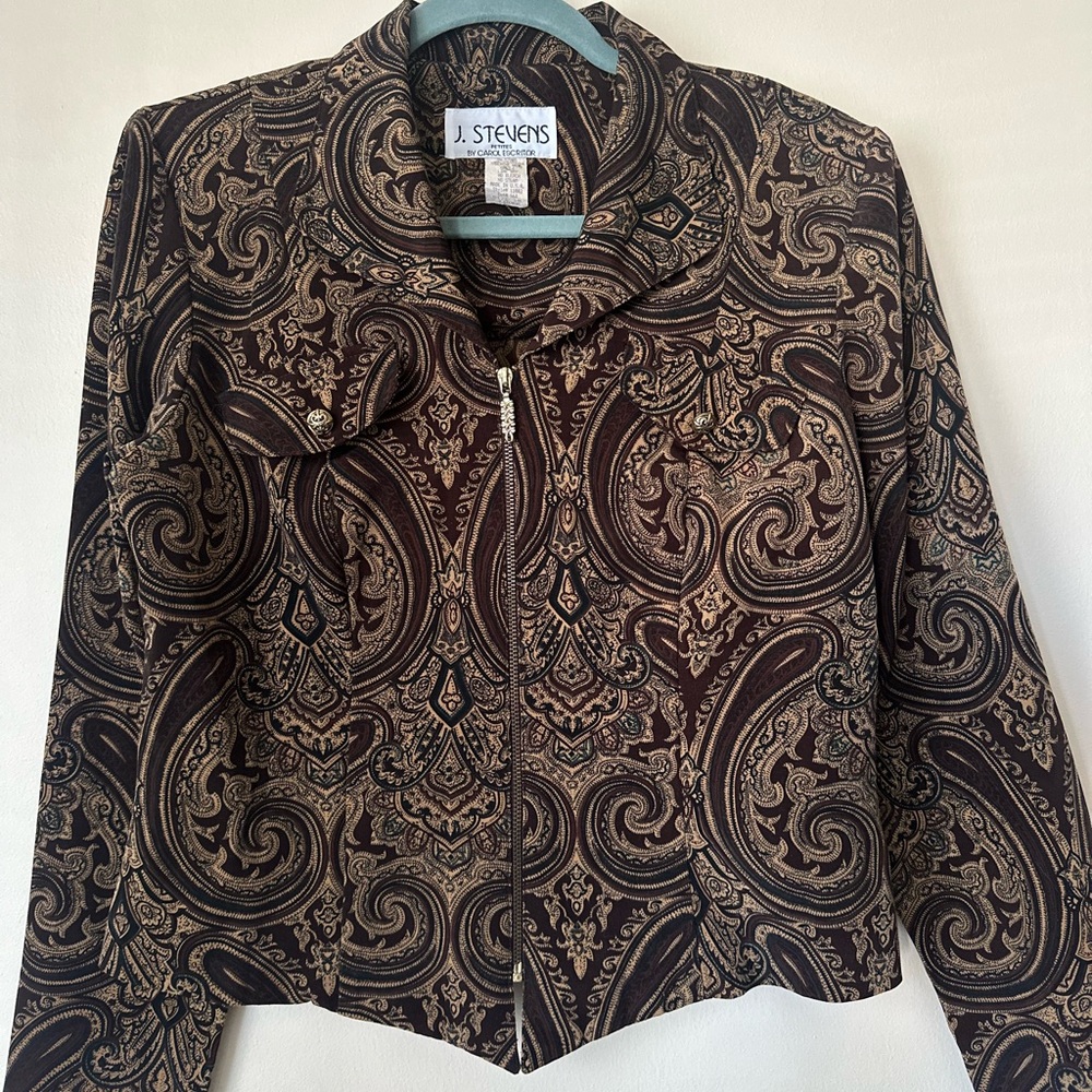 Unique vintage brown paisley zip-up jacket - J. Steven’s Petites Women’s Large